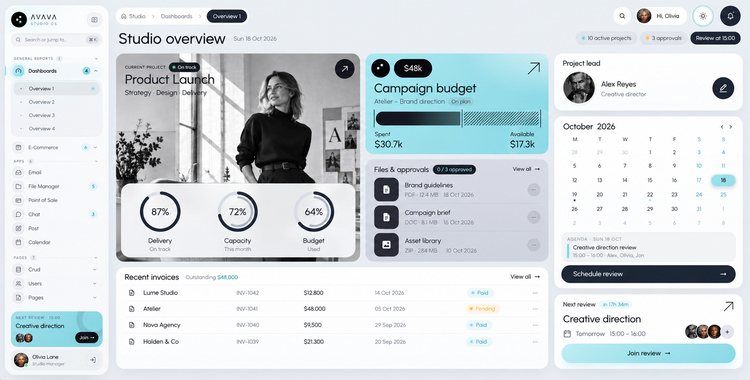 avava studio admin dashboard template