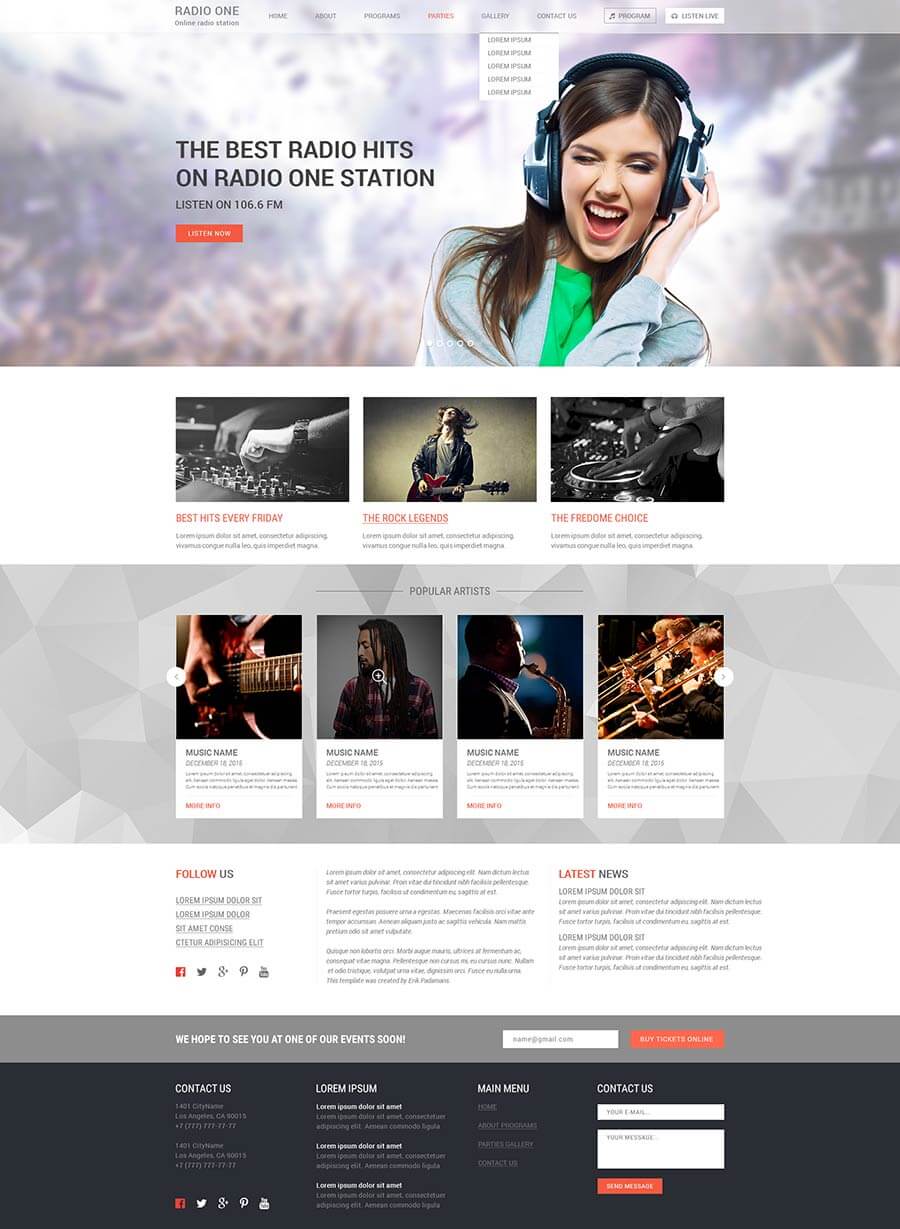 Radio bootstrap Theme, Radio Website Template Gridgum