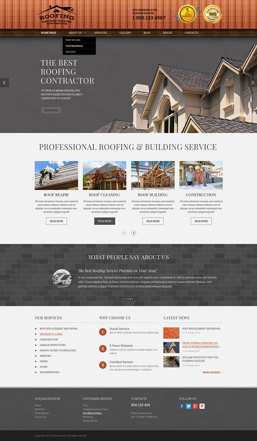roofing bootstrap template