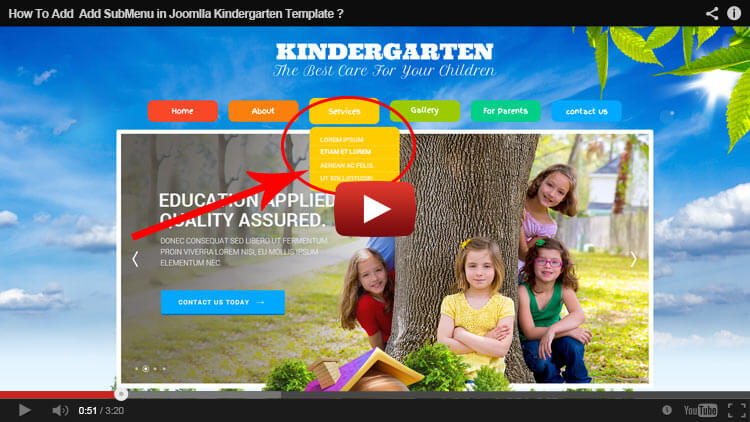 HOW TO ADD SUBMENU IN JOOMLa KINDERGARTEN THEME