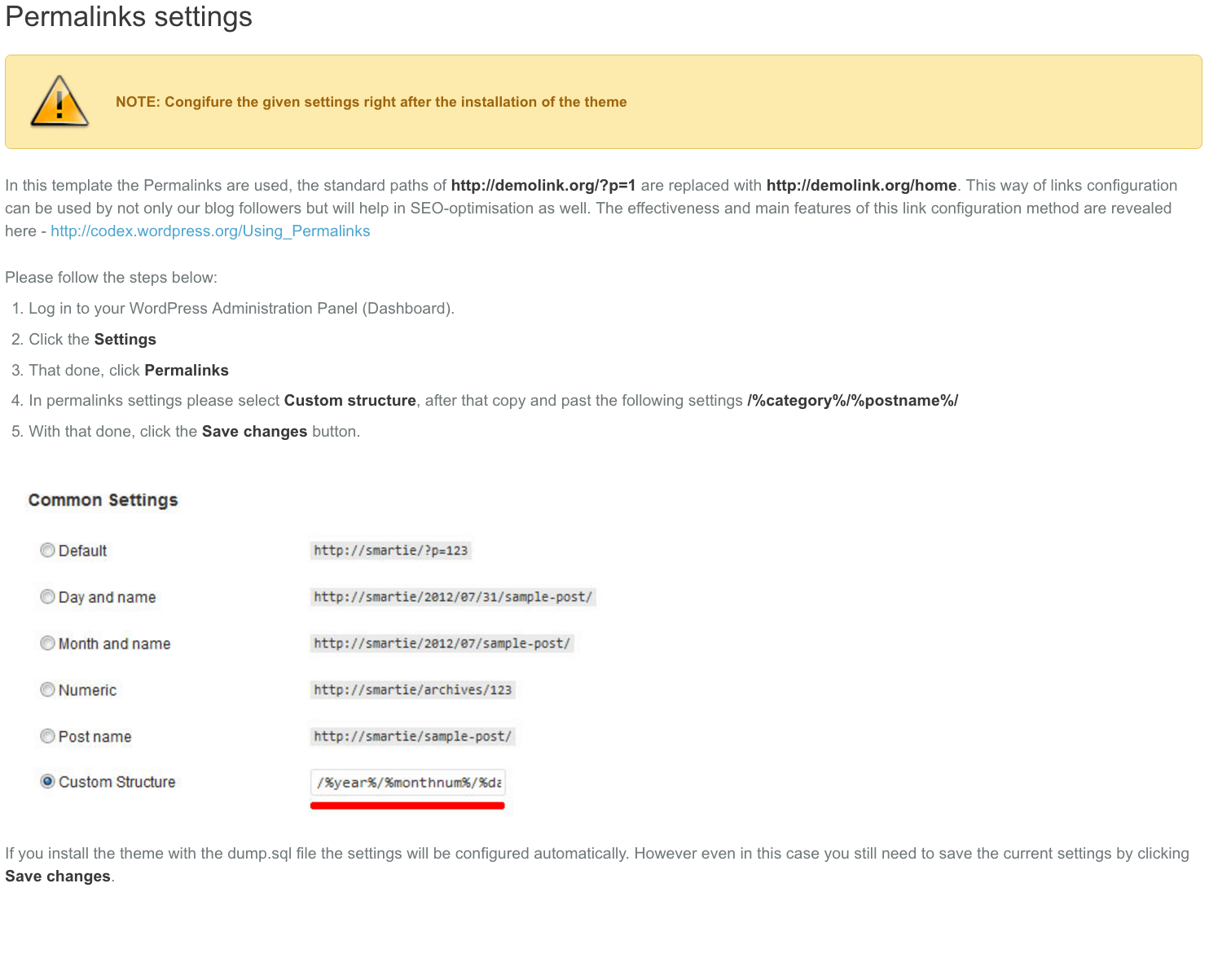 Permalinks settings in wordpress