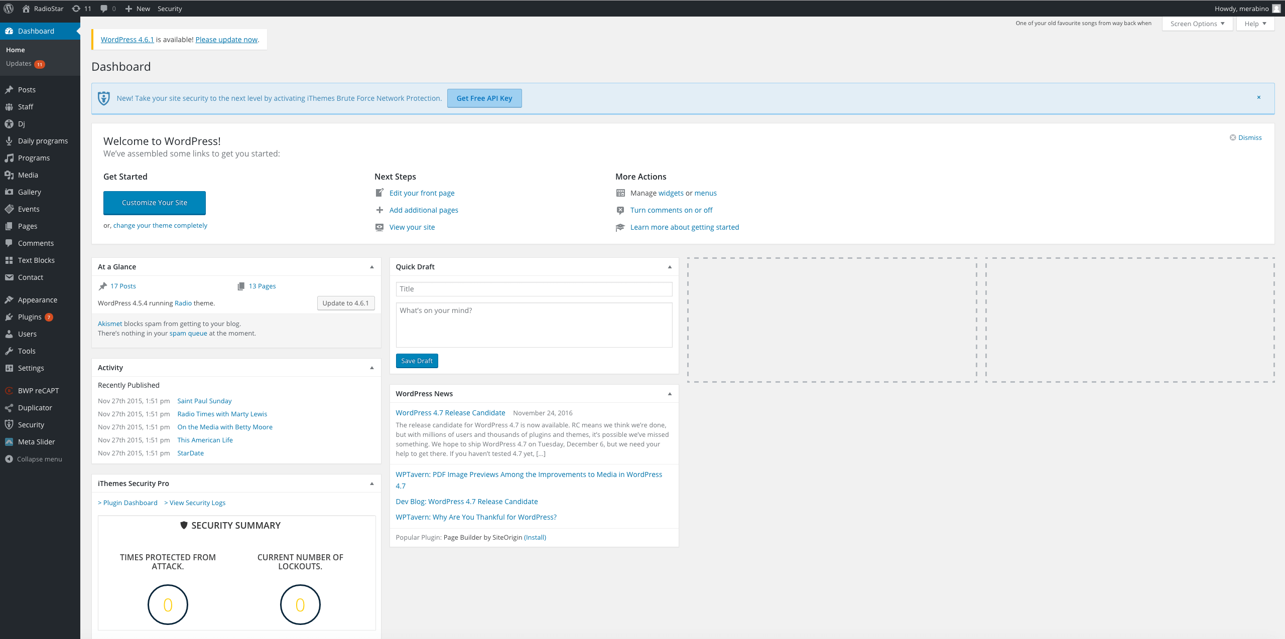 wordpress administrator's page